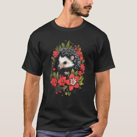 ハリネズミと花グラフィック Tシャツ (正面)