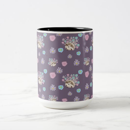 ハリネズミと花柄 ツートーンマグカップ (中央)
