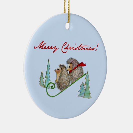 ハリネズミのそりの休日のオーナメント セラミックオーナメント (右)