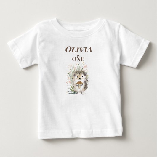 ハリネズミのオーダーメイド 1歳の誕生日 ベビーTシャツ (正面)