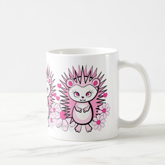 ハリネズミのガーリーでかわいいピンク コーヒーマグカップ (右)