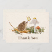 ハリネズミのキノコ蝶の赤ちゃんシャワー サンキューカード (正面/裏面)