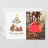 ハリネズミのクリスマスウッドランドキノコ写真 招待状 (正面)