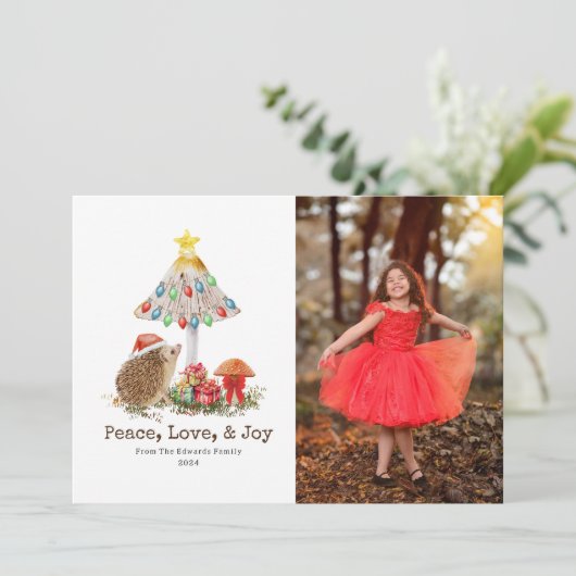 ハリネズミのクリスマスウッドランドキノコ写真 招待状 (スタンド正面)