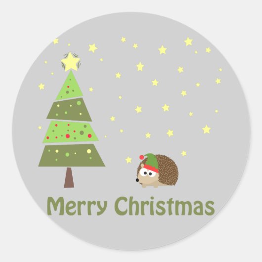 ハリネズミのクリスマスシーン ラウンドシール (正面)