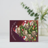 ハリネズミのクリスマスツリー葉書 ポストカード (スタンド正面)