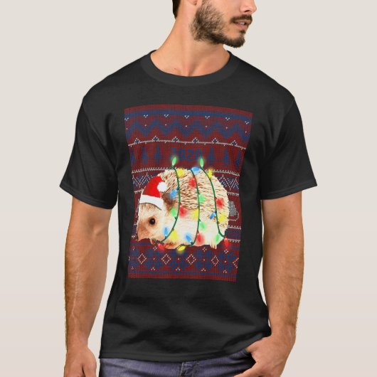 ハリネズミのクリスマスライト醜いセーター山羊 Tシャツ (正面)