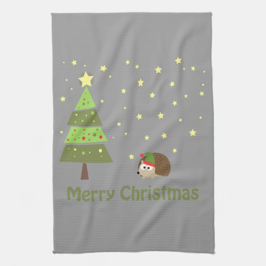 ハリネズミのクリスマス シーン キッチンタオル (縦)