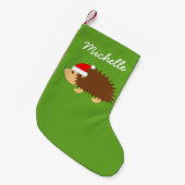 ハリネズミのサンタのパーソナライズでかわいい帽子は休日をからかいます スモールクリスマスストッキング (正面 (吊り時))