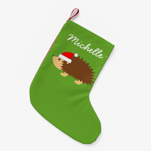 ハリネズミのサンタのパーソナライズでかわいい帽子は休日をからかいます スモールクリスマスストッキング (正面 (吊り時))