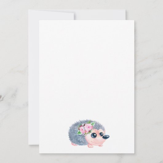 ハリネズミのバウムピンクのフローラの誕生動物 招待状 (裏面)