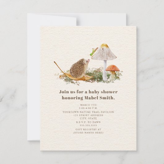 ハリネズミのバッタの森の赤ちゃんシャワー 招待状 (正面)