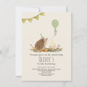 ハリネズミのバルーンフォレストファースト誕生日 招待状 (正面)