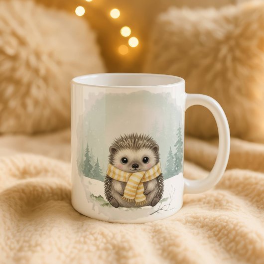 ハリネズミのマグカップ かわいい水彩画 冬 クリスマス ギフト コーヒーマグカップ