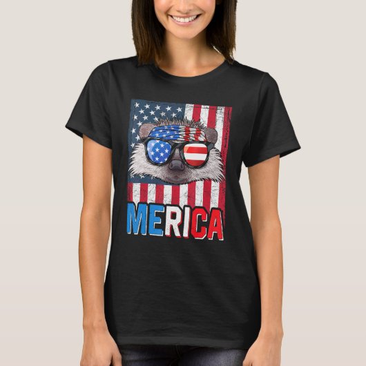 ハリネズミのメリカ7月4日アメリカの愛国的指導者 Tシャツ (正面)