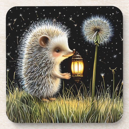 🦔 ハリネズミのランタンの夜の庭の光 🌼 コースター (正面)