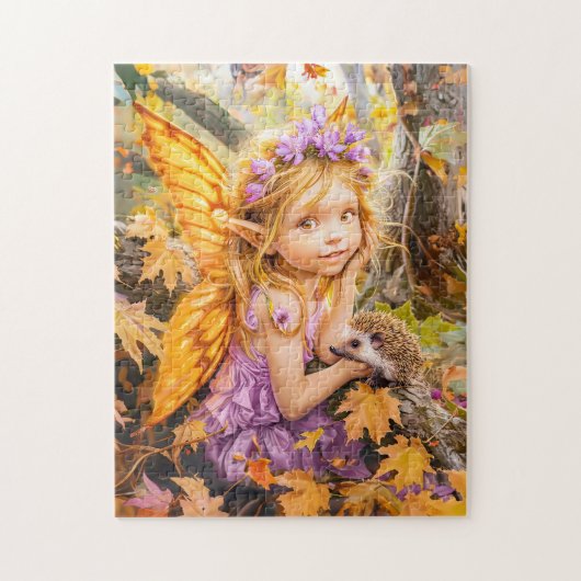 ハリネズミの友人との秋の妖精 ジグソーパズル (縦)