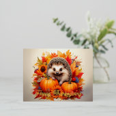 ハリネズミの収穫の挨拶:幸せな感謝祭 箔シーズンポストカード (立ち正面)