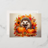 ハリネズミの収穫の挨拶:幸せな感謝祭 箔シーズンポストカード (正面/裏面)