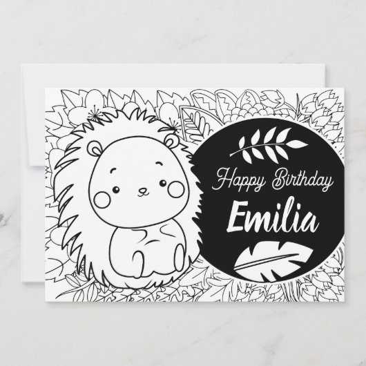 ハリネズミの子供の誕生日フラワーぬりえ シーズンカード (正面)