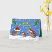 ハリネズミの家族のクリスマスカード カード (黄色い花)