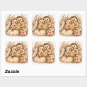 ハリネズミの新婚カップル 水彩画アート スクエアシール (シート)