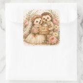 ハリネズミの新婚カップル 水彩画アート スクエアシール (バッグ)