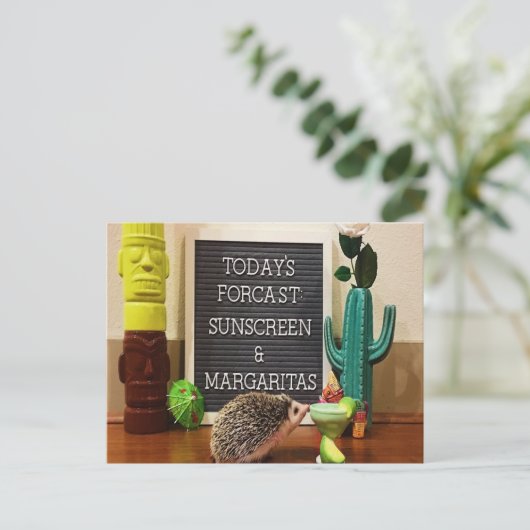 ハリネズミの日焼け止めとマルガリータ ポストカード (スタンド正面)