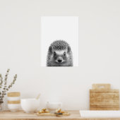 ハリネズミの森のモダンな肖像　黒白 ポスター (キッチン)