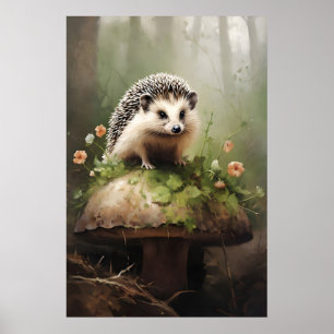 ハリネズミの植物画、フォレストコアアニマル ポスター
