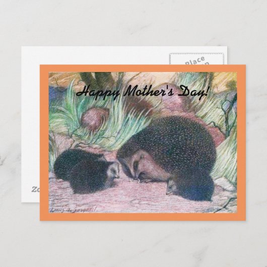 ハリネズミの母の日 ポストカード (正面/裏面)
