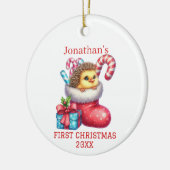 ハリネズミの毛並みの可愛いひよこ クリスマス セラミックオーナメント (左)