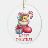ハリネズミの毛並みの可愛いひよこ クリスマス セラミックオーナメント (左)