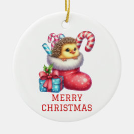 ハリネズミの毛皮のクリスマスを飾ったかわいい雛 セラミックオーナメント