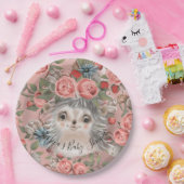 ハリネズミの水彩画の珊瑚の花の女の子のベビーシャワー ペーパープレート (パーティー)