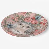 ハリネズミの水彩画の珊瑚の花の女の子のベビーシャワー ペーパープレート (アングル)