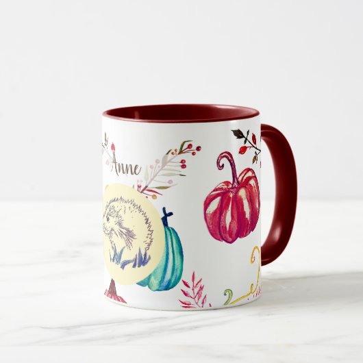 ハリネズミの秋の芸術の名前をカスタムするのマグ マグカップ (正面右)