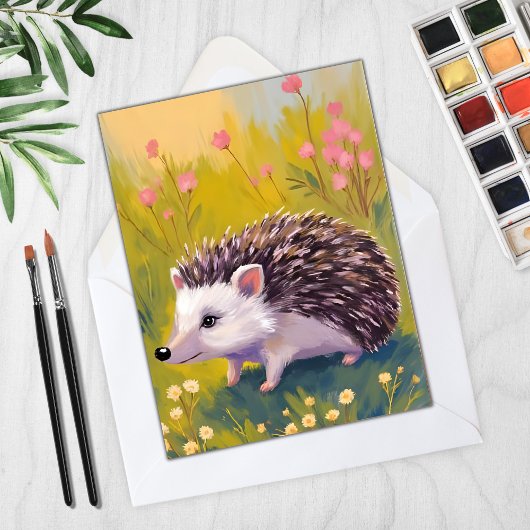 ハリネズミの花の畑の動物の絵カード