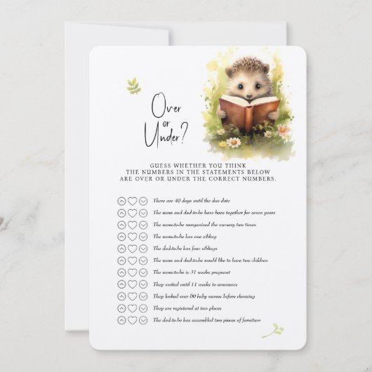 ハリネズミの赤ちゃんシャワーゲームの上か下？ 招待状 (正面)