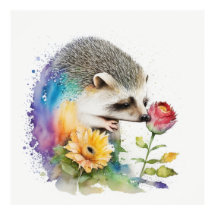 ハリネズミは赤いバラの香りをかいだ