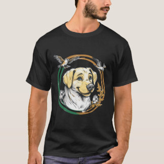 ハリネズミや小鳥と遊ぶイエローラブラドール Tシャツ