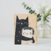 ハリネズミを抱く黒猫 ポストカード (スタンド正面)