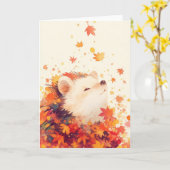 ハリネズミを秋のハートに カード (黄色い花)