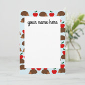 ハリネズミパーソナライズされたとリンゴの破片 サンキューカード (スタンド正面)