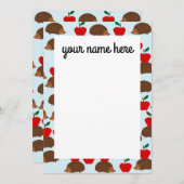 ハリネズミパーソナライズされたとリンゴの破片 サンキューカード (正面/裏面)