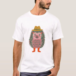 ハリネズミフェドーラTシャツ – マスタードイエローとダスティピンク Tシャツ