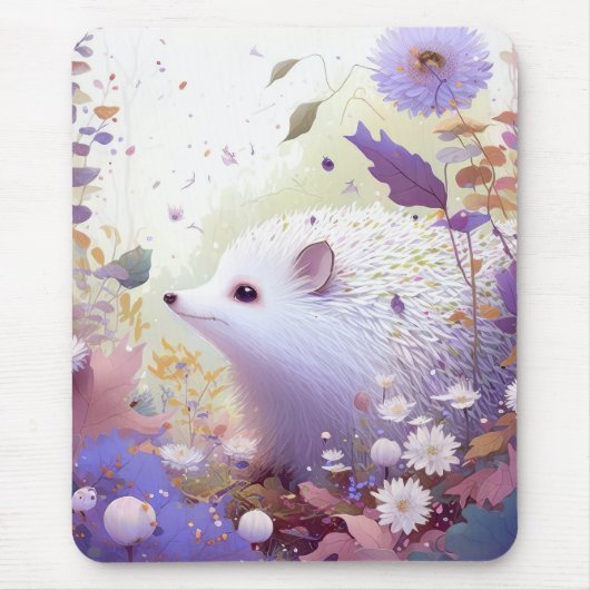 ハリネズミポートレート絵画動物の野生生物林 マウスパッド (正面)