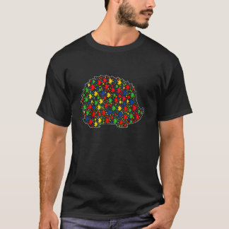 ハリネズミ動物パズルピース自閉症意識 Tシャツ