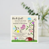 ハリネズミ及びフクロウデザインパーソナライズされたベビーシャワー 招待状 (スタンド正面)