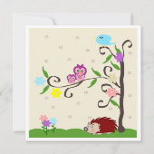 ハリネズミ及びフクロウデザインパーソナライズされたベビーシャワー 招待状 (裏面)